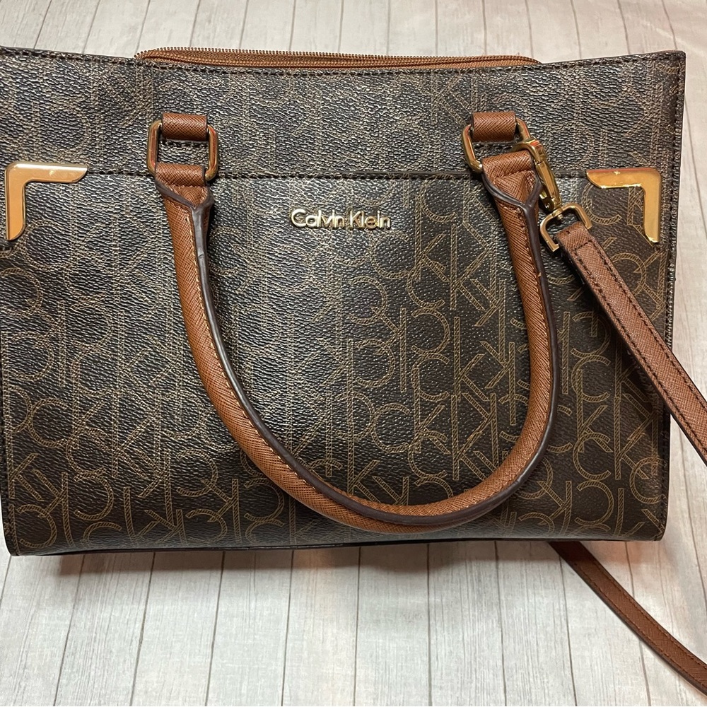 Calvin Klein Brown Monogram Satchel Purse